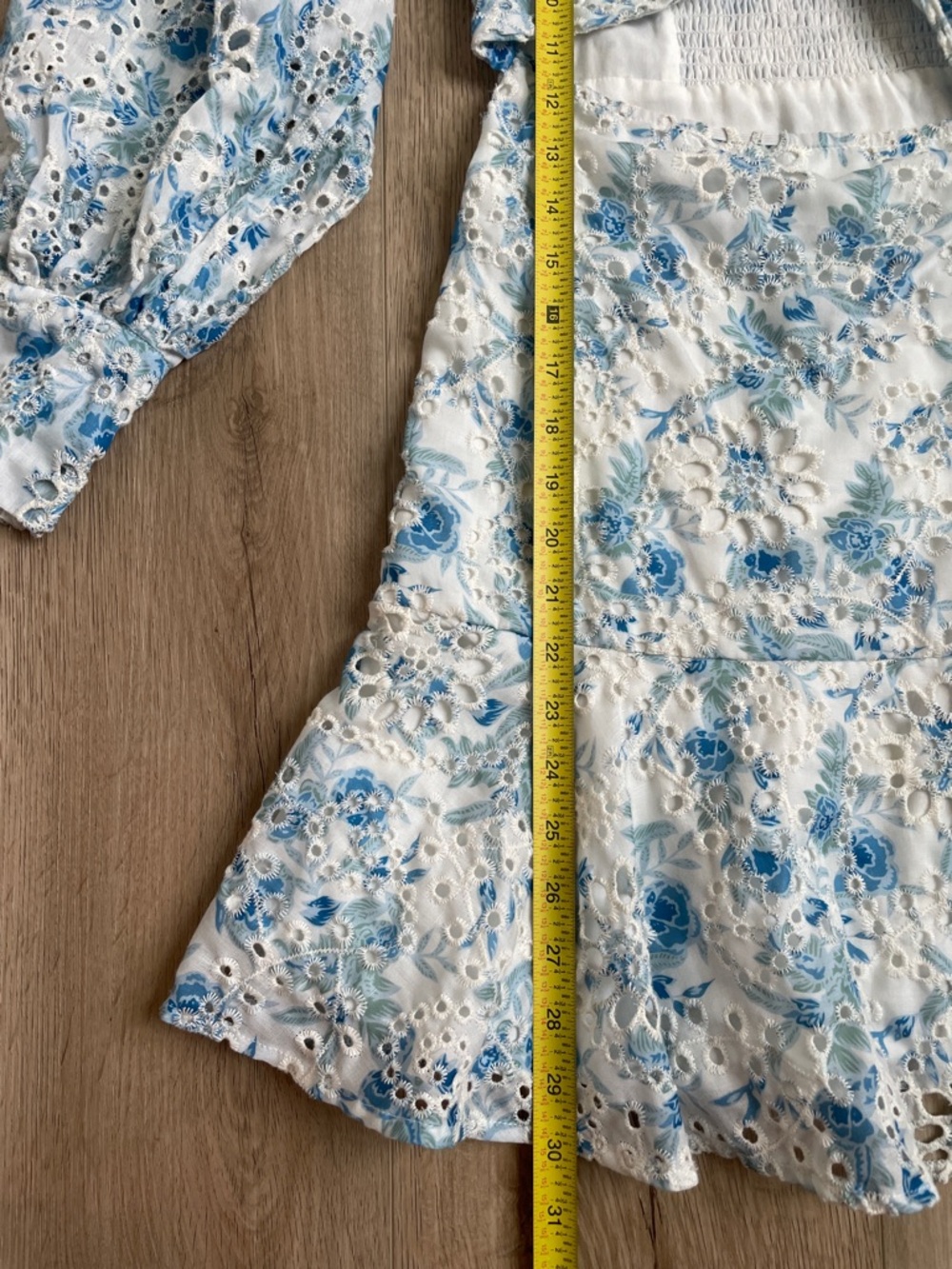 En Saison Claire Eyelet Mini Dress Puff Sleeve Blue White S - Picture 7 of 10